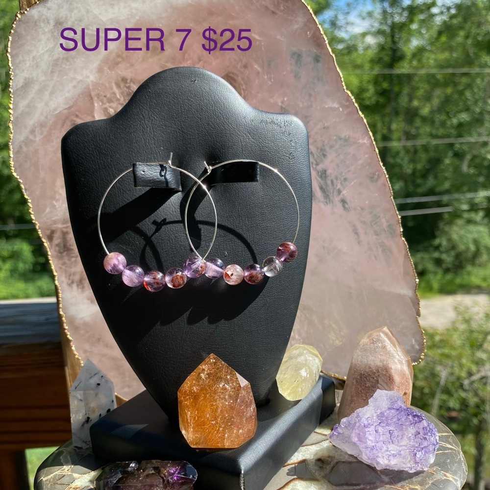 Sterling Silver Genuine Super 7 Amethyst Earrings
